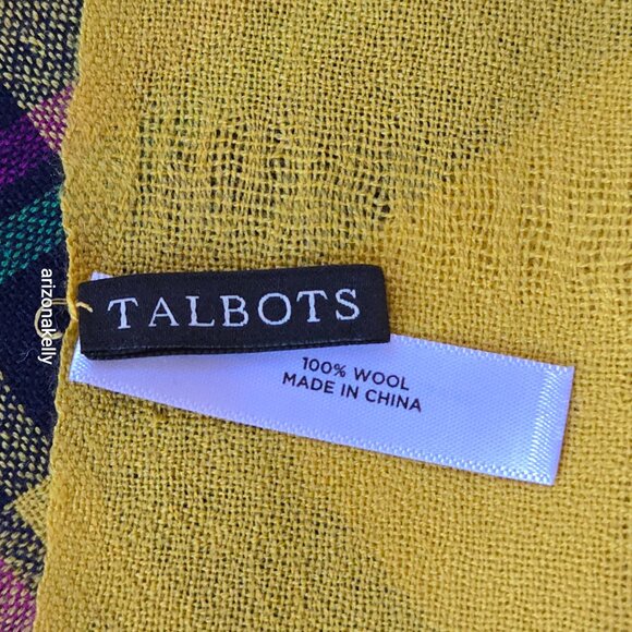 Talbots Lightweight Wool Scarf Yellow & Purple Plaid - Picture 6 of 10